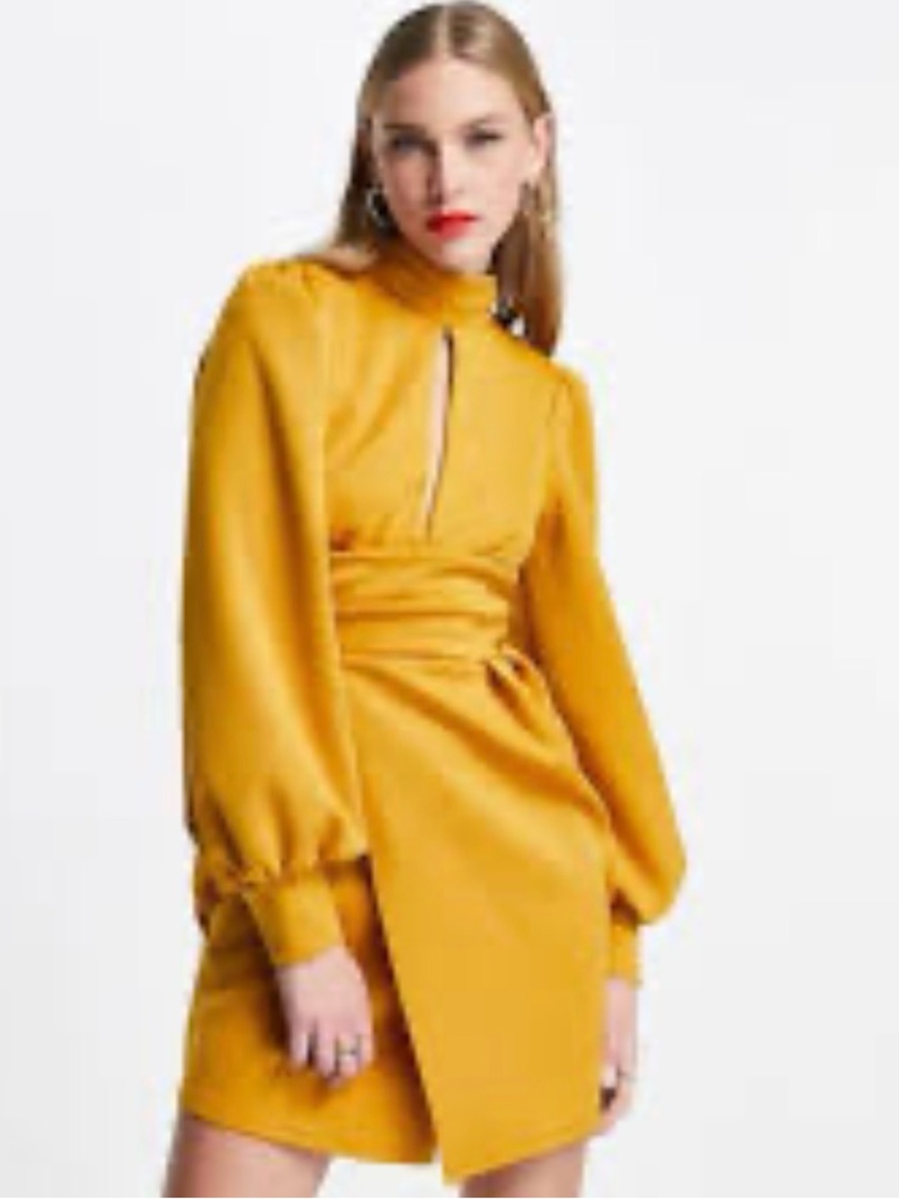 ASOS 70s Yellow High-Neck Long-Sleeve Mini Dress